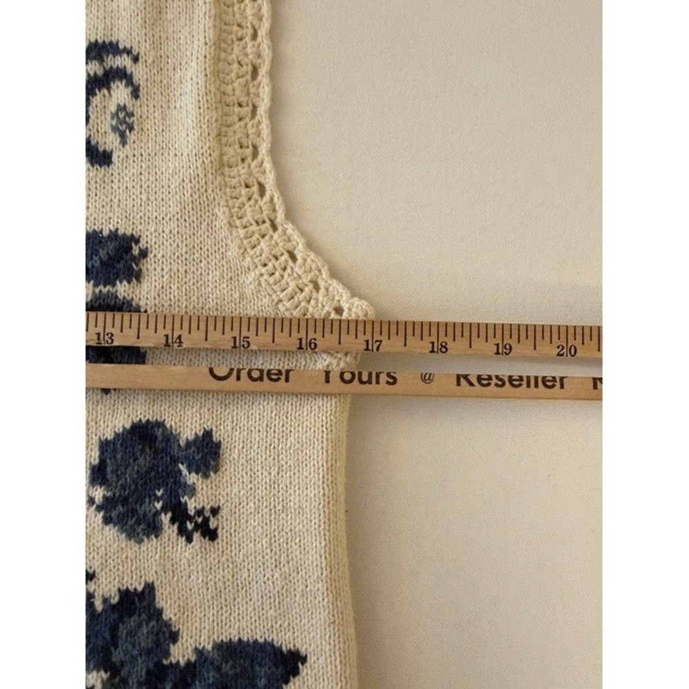 Mixit Womens Medium Floral Striped Knit Sweater Vest Blue Cream Ramie Cotton - Picture 8 of 10